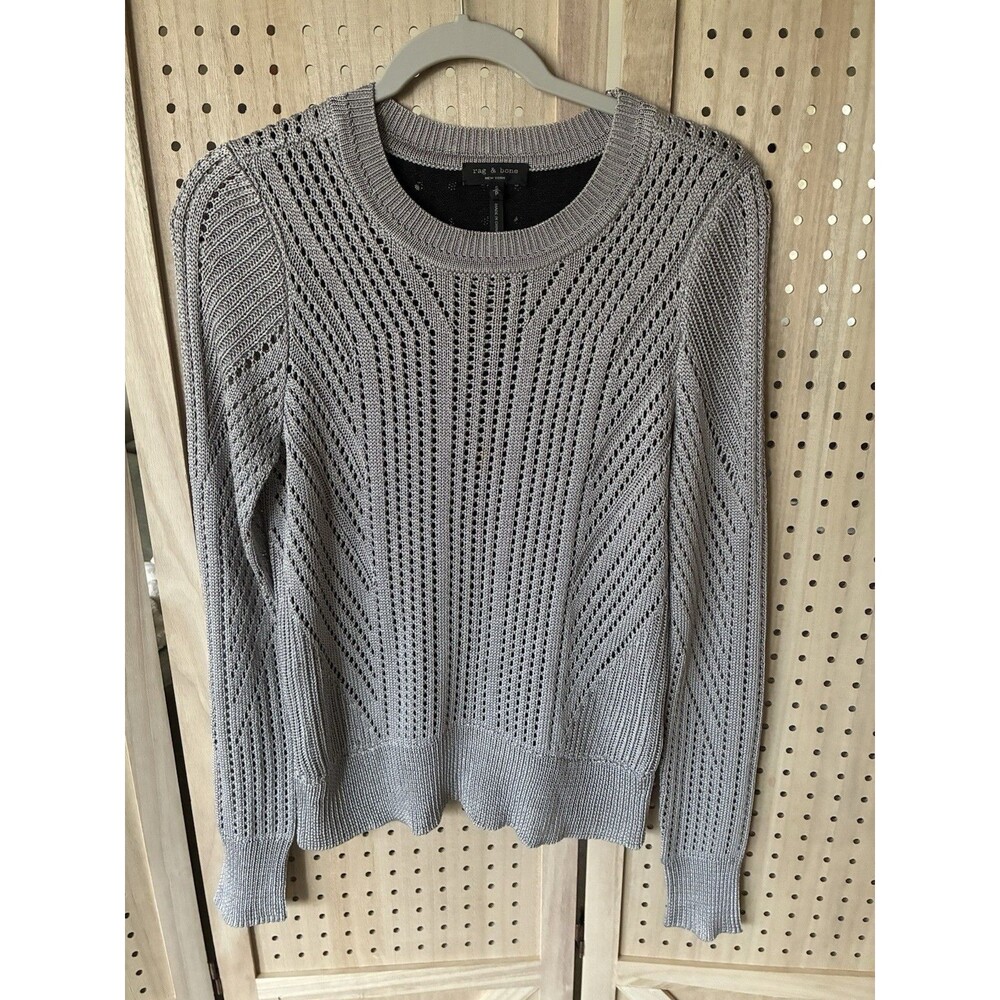 Rag & Bone Silver Slinky Pointelle Open Knit Lined Sweater Womens Size S